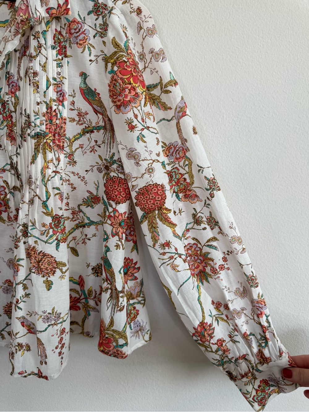Pilcro Anthropologie Floral Bird Pintuck Blouse Boho Cottagecore Peasant Top S - Picture 7 of 12